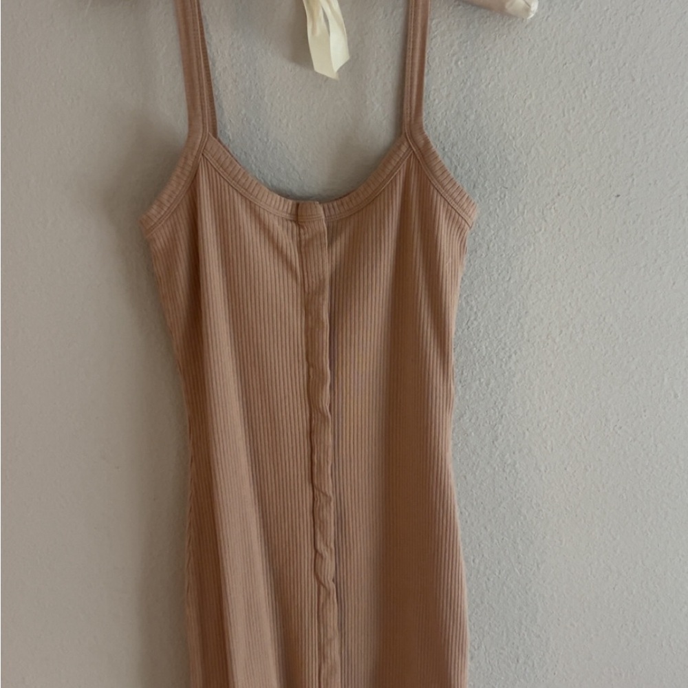 Tan Ribbed Sleeveless Dress